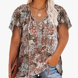 Womens Plus Size Boho Floral Top
